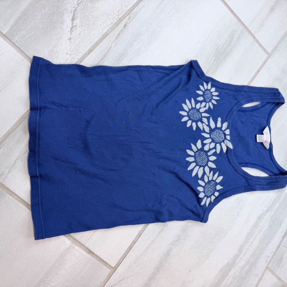 Vintage 2003 Victorias Secret PINK Blue Sunflower Ribbed Racerback Tank Large
